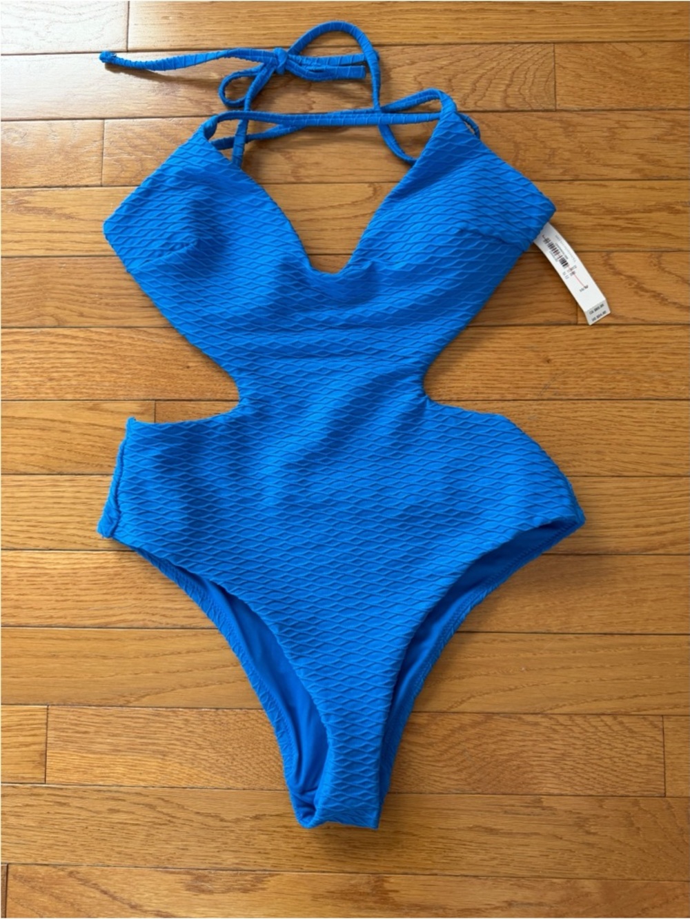 Victoria's Secret Blue Textured Cheeky Cut Out One Piece Swimsuit - NWT